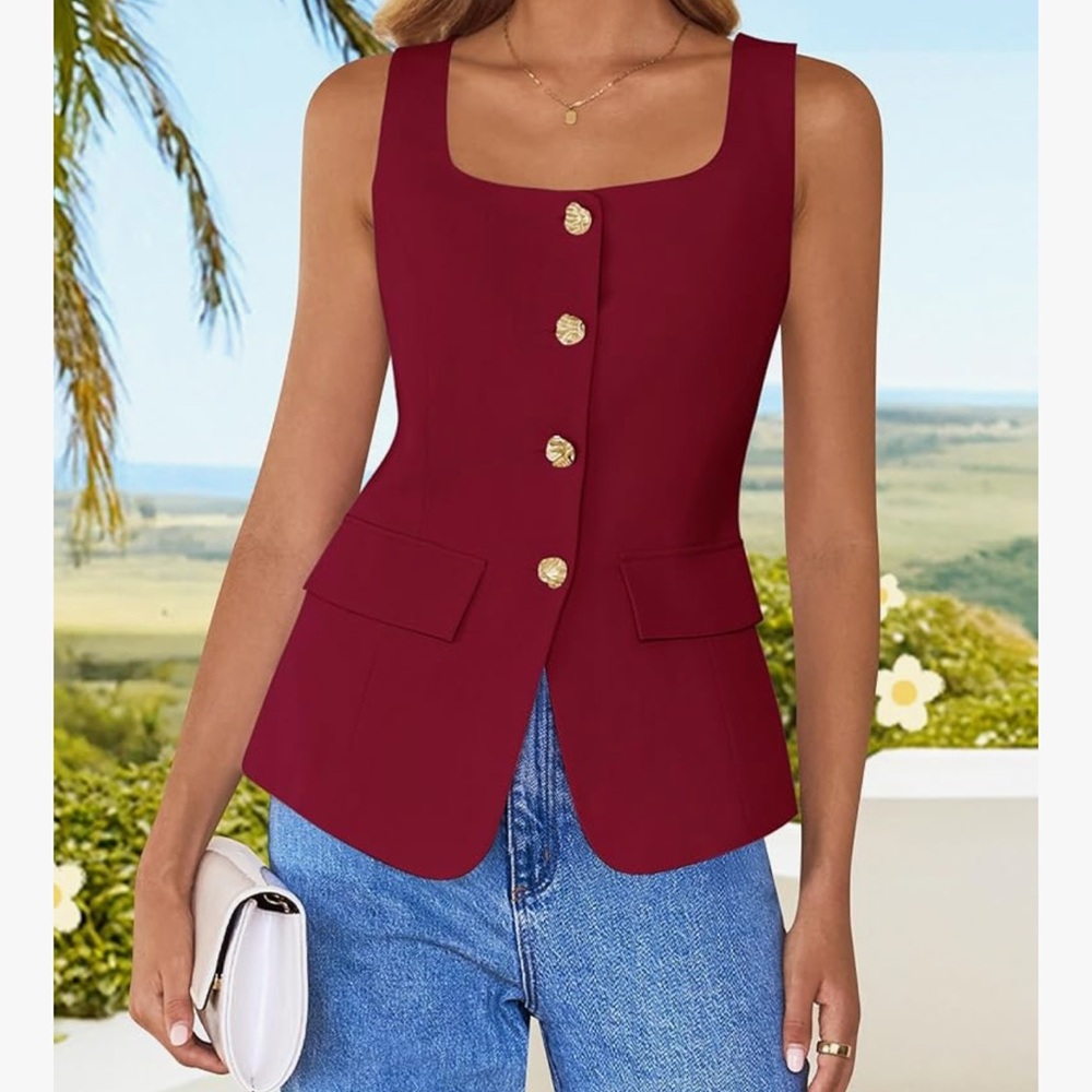 Dark Red Vest with Gold Buttons
